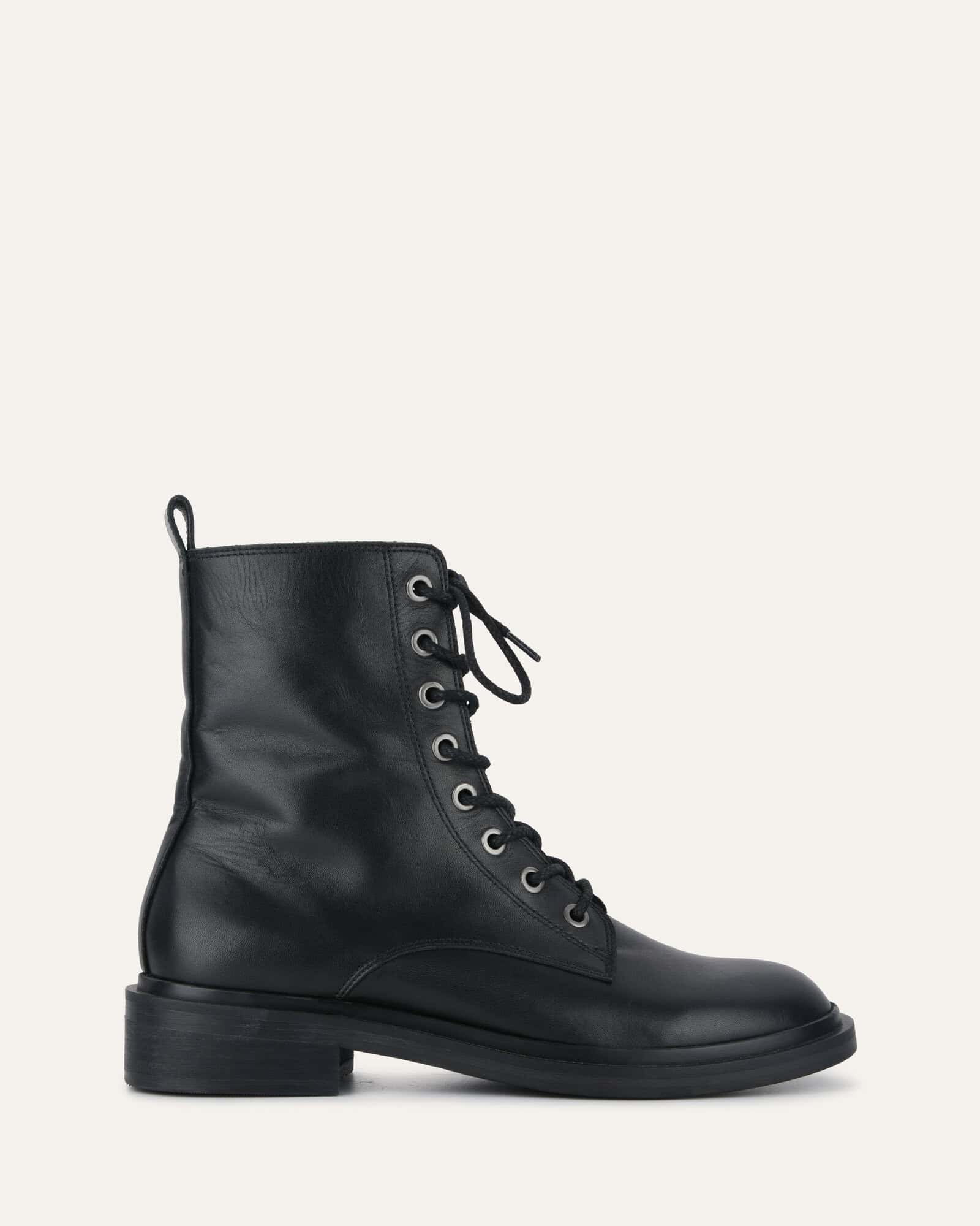 DARWIN FLAT ANKLE BOOTS BLACK LEATHER - Jo Mercer Northern Hemisphere