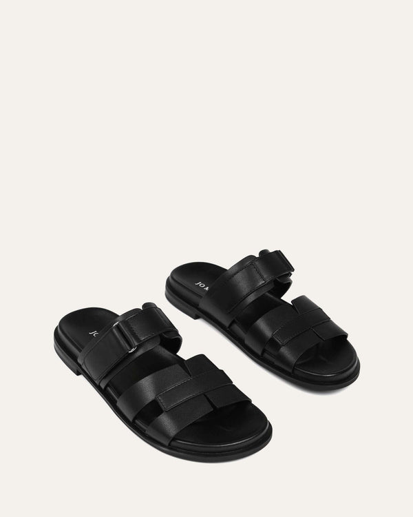 HENDRIX FLAT SLIDES BLACK LEATHER - Jo Mercer Northern Hemisphere