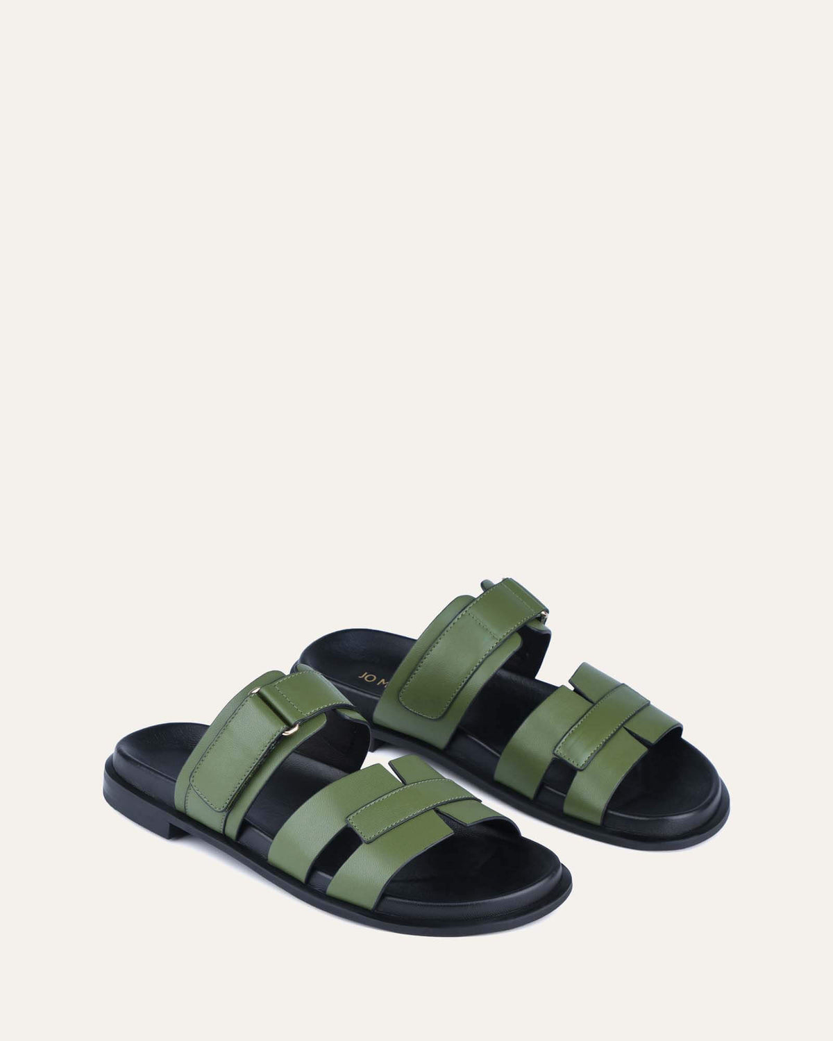 HENDRIX FLAT SLIDES MOSS GREEN LEATHER