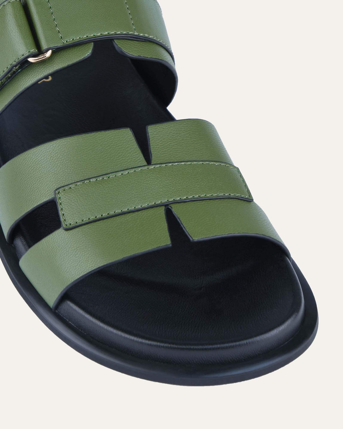 HENDRIX FLAT SLIDES MOSS GREEN LEATHER