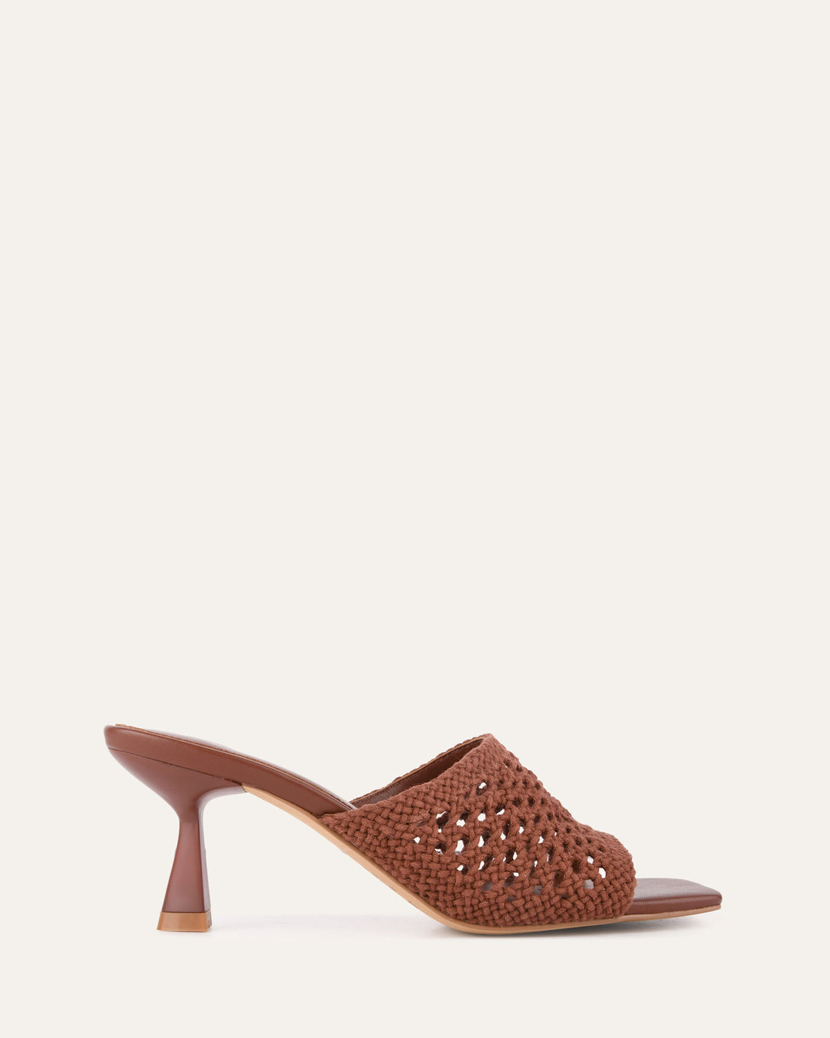 JORDYN MID HEEL SANDALS COGNAC TEXTILE