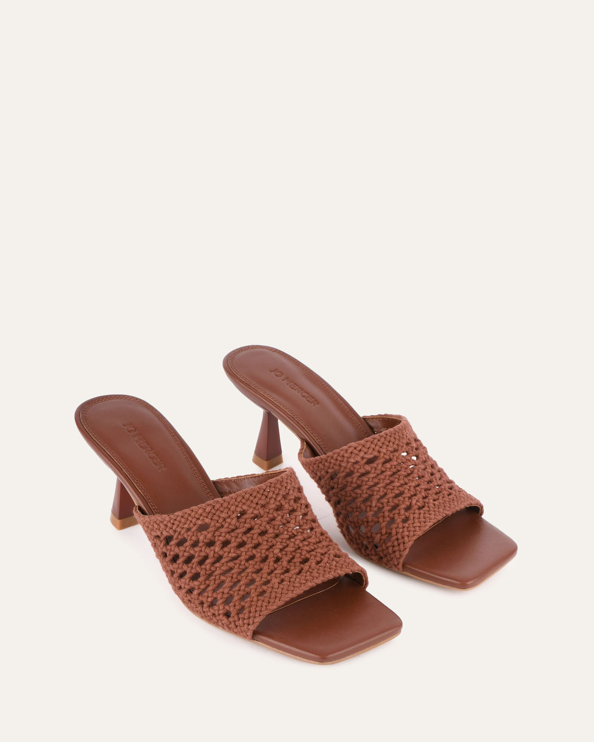 JORDYN MID HEEL SANDALS COGNAC TEXTILE