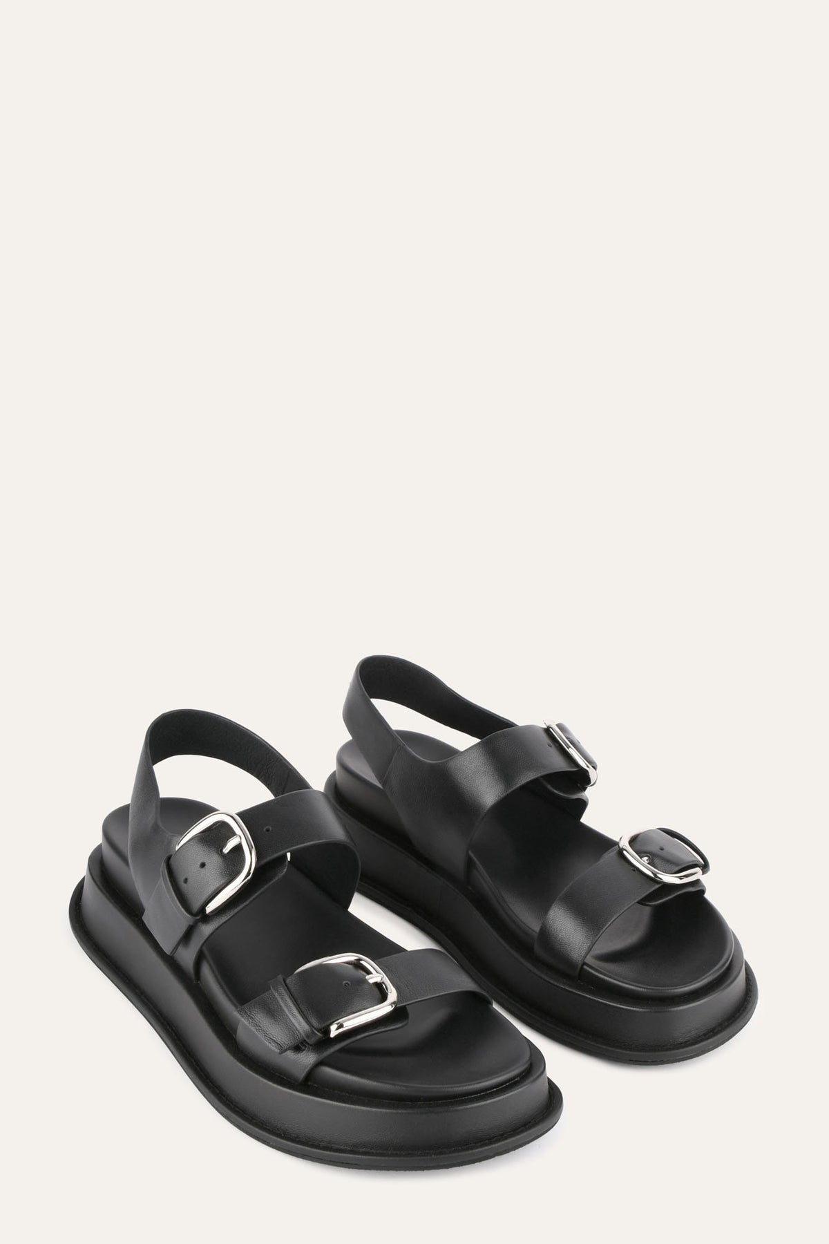 MABEL FLAT SANDALS BLACK LEATHER