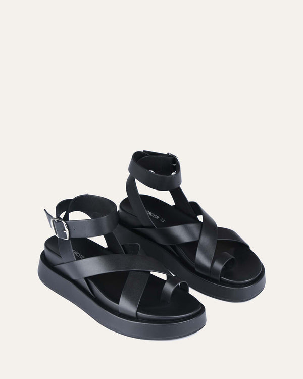 MACK FLAT SANDALS BLACK LEATHER - Jo Mercer Northern Hemisphere