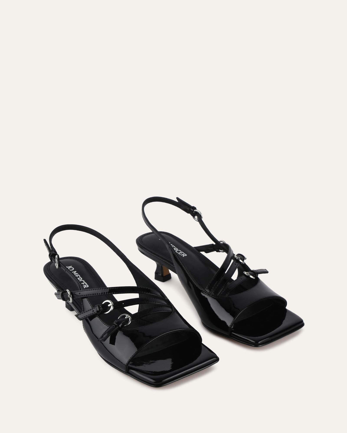 MONICA MID HEEL SANDALS BLACK PATENT