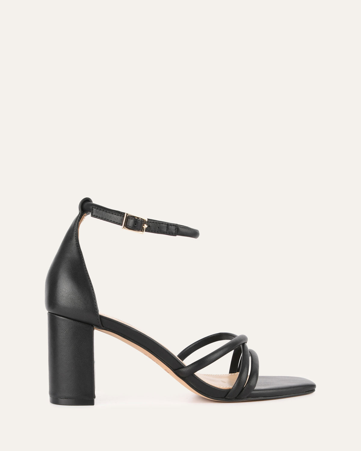 NICOLA MID HEEL SANDALS BLACK LEATHER