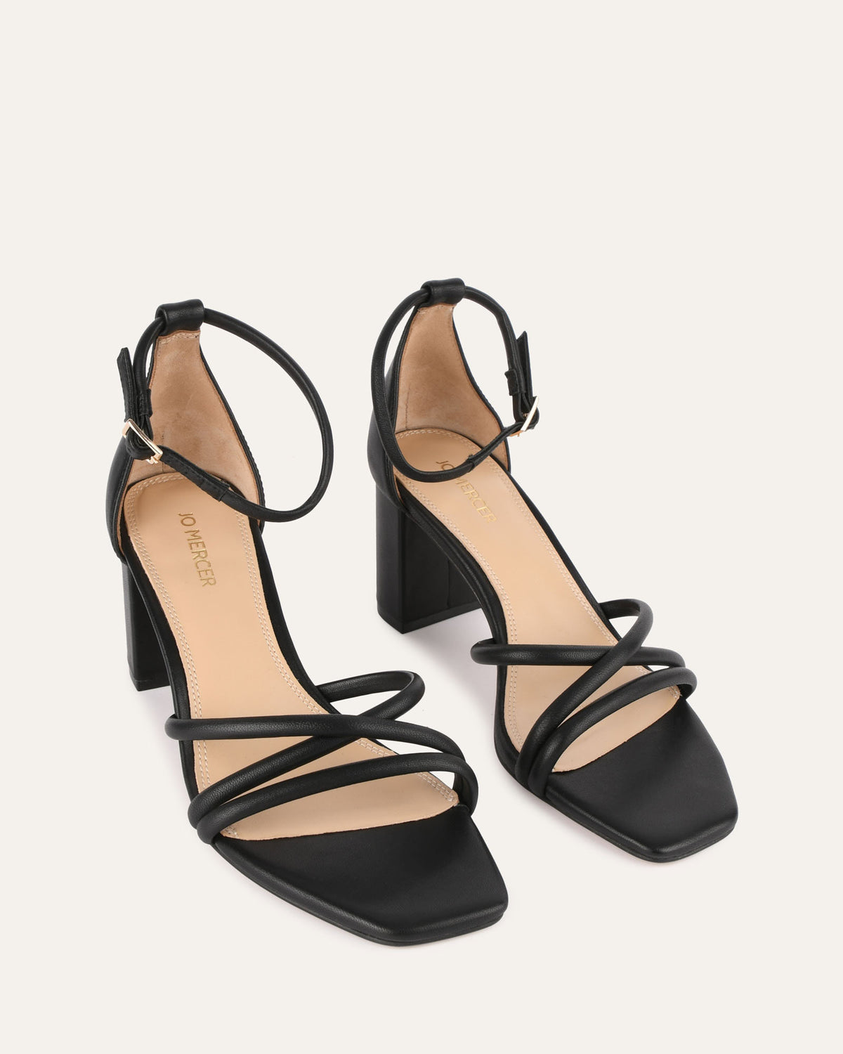 NICOLA MID HEEL SANDALS BLACK LEATHER