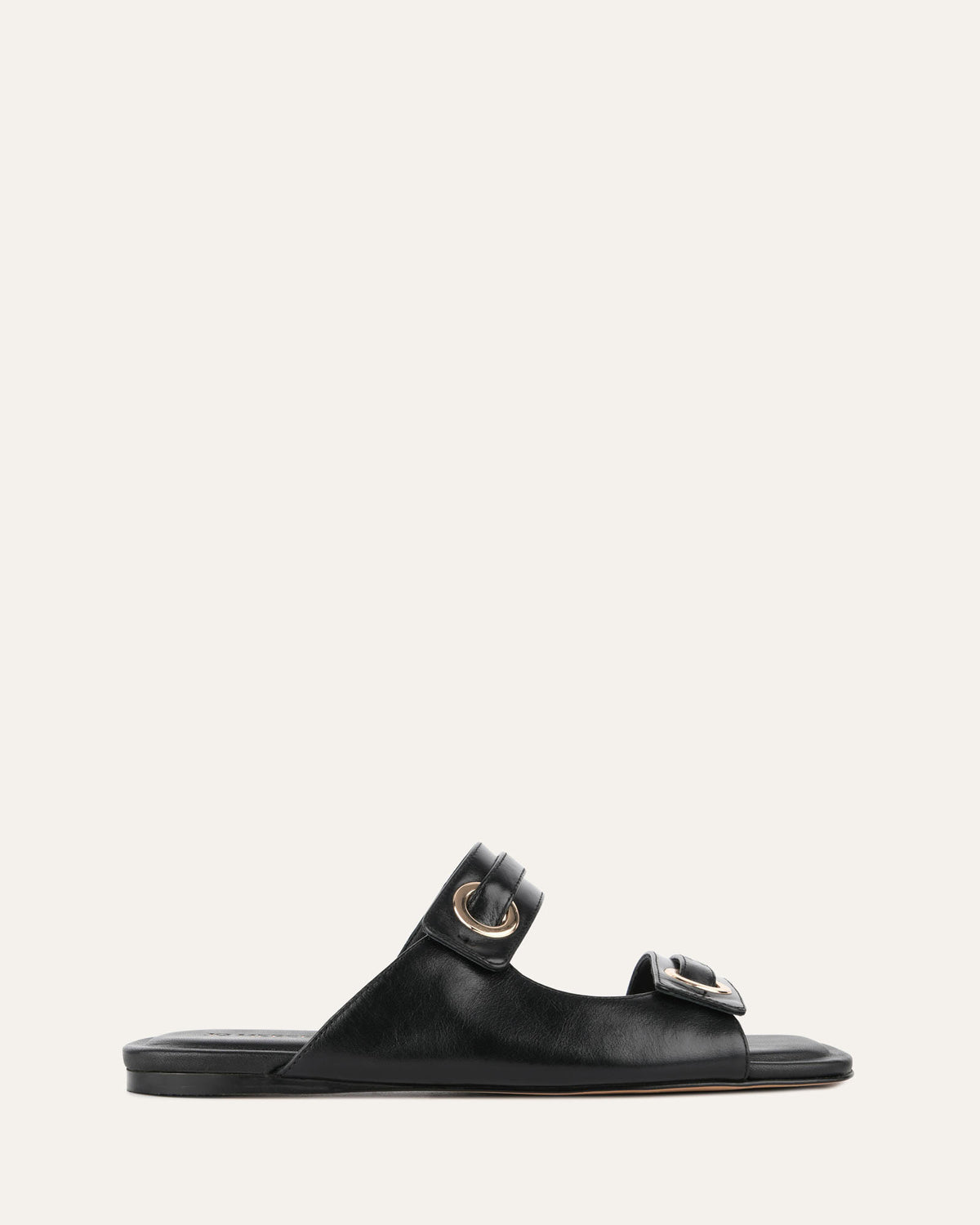 QUILL FLAT SANDALS BLACK LEATHER