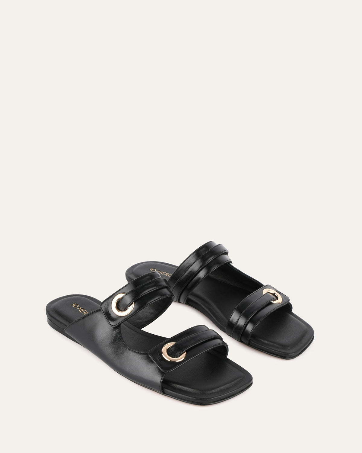 QUILL FLAT SANDALS BLACK LEATHER