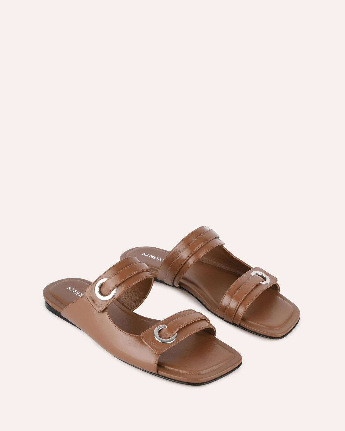 QUILL FLAT SANDALS DARK TAN LEATHER