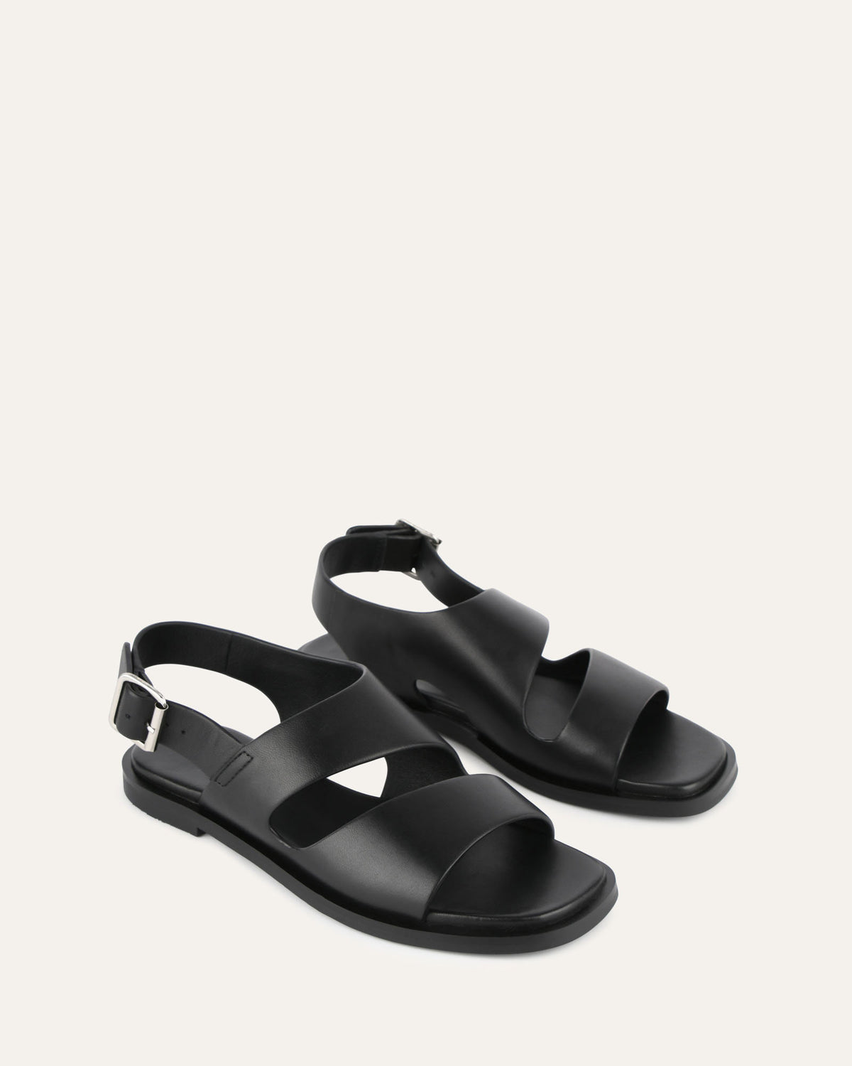 SADIE FLAT SANDALS BLACK LEATHER