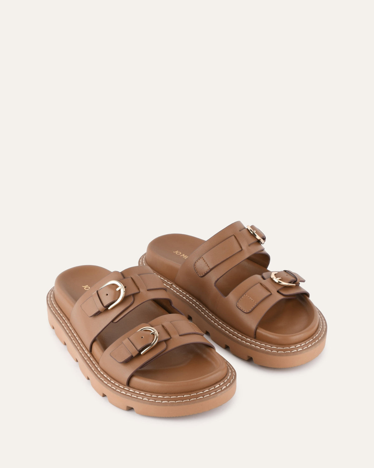 VICHY FLAT SANDALS TAN LEATHER