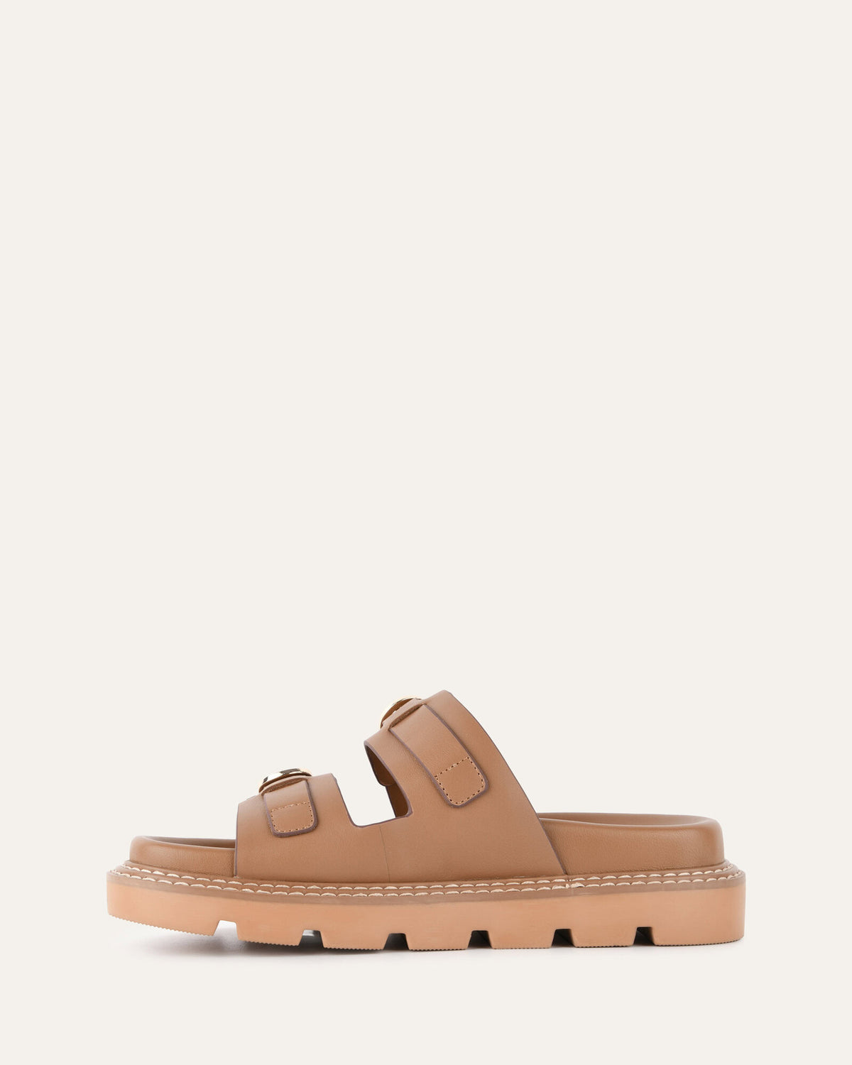 VICHY FLAT SANDALS TAN LEATHER