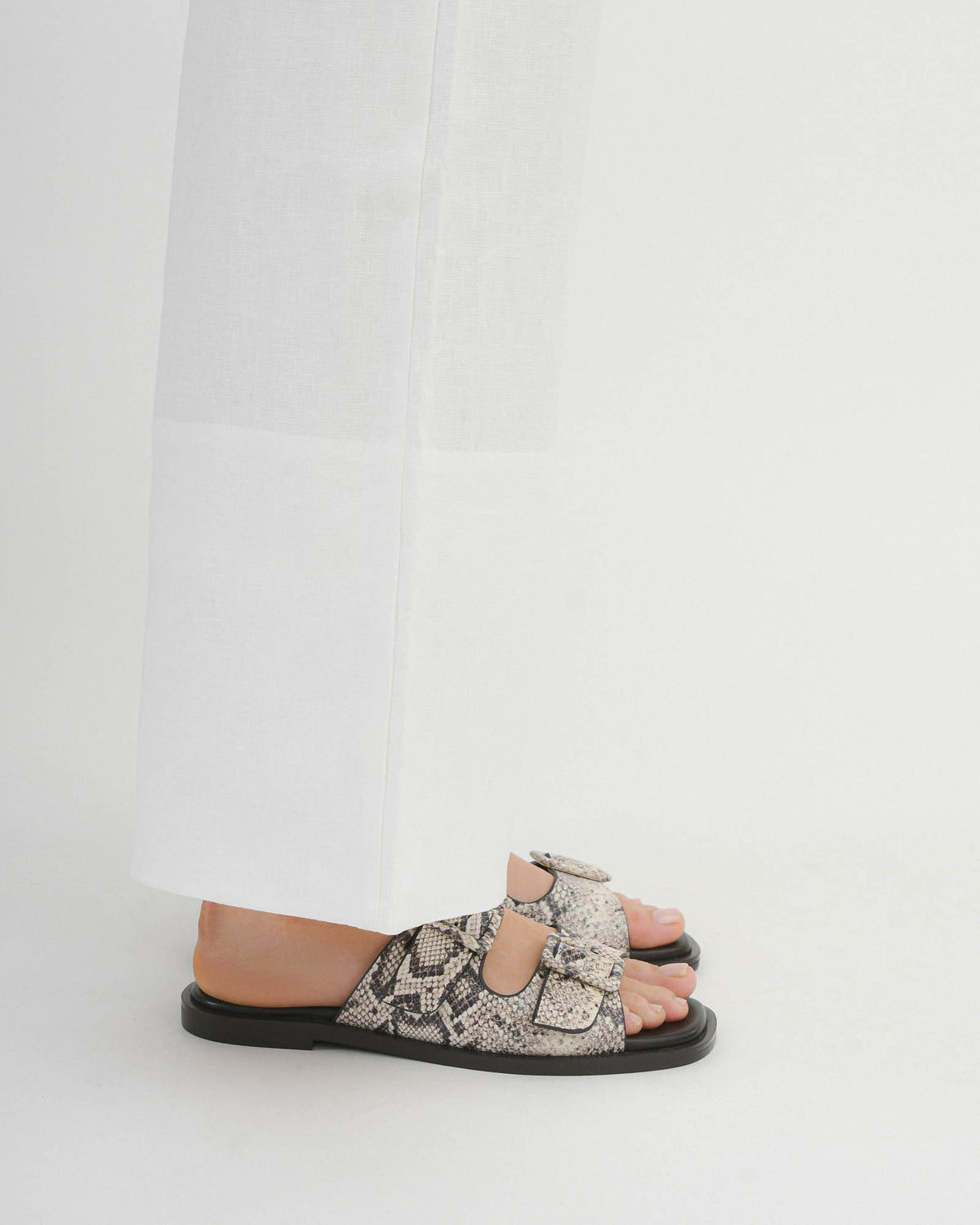 SEBASTIAN FLAT SLIDE NATURAL SNAKE PRINT LEATHER