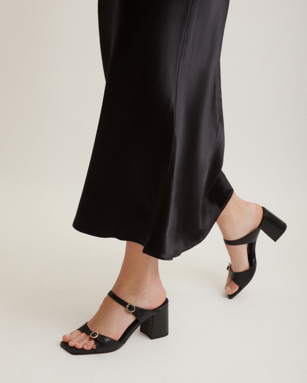 SPENCER MID HEEL SANDALS BLACK LEATHER