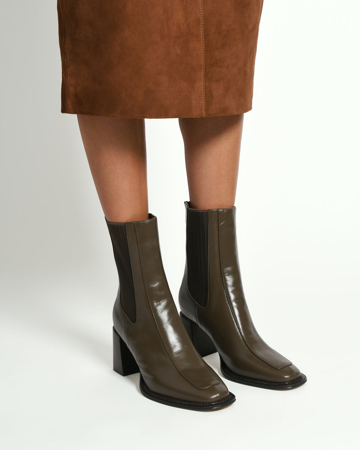 DEVINA MID ANKLE BOOTS DARK OLIVE LEATHER