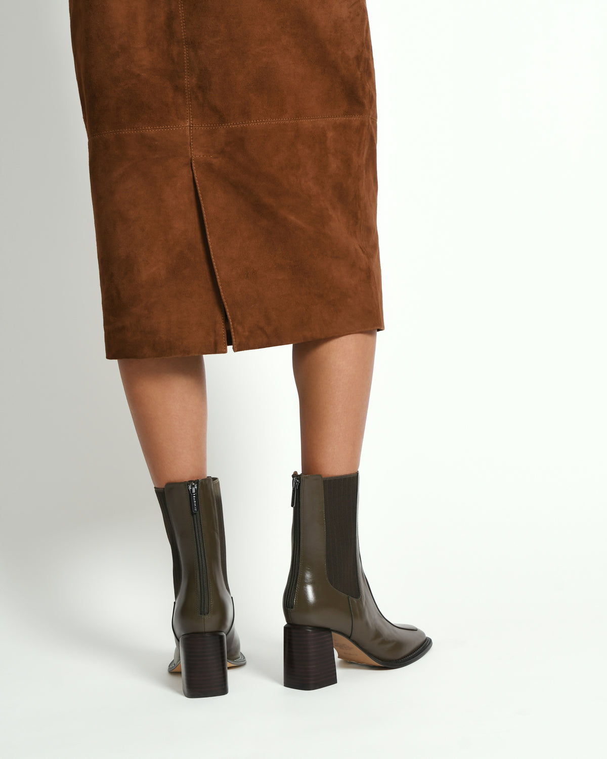 DEVINA MID ANKLE BOOTS DARK OLIVE LEATHER
