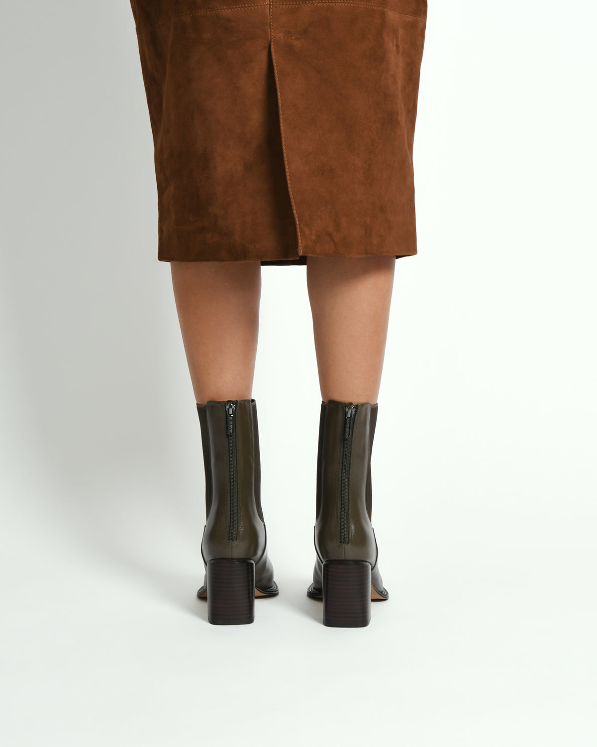 DEVINA MID ANKLE BOOTS DARK OLIVE LEATHER