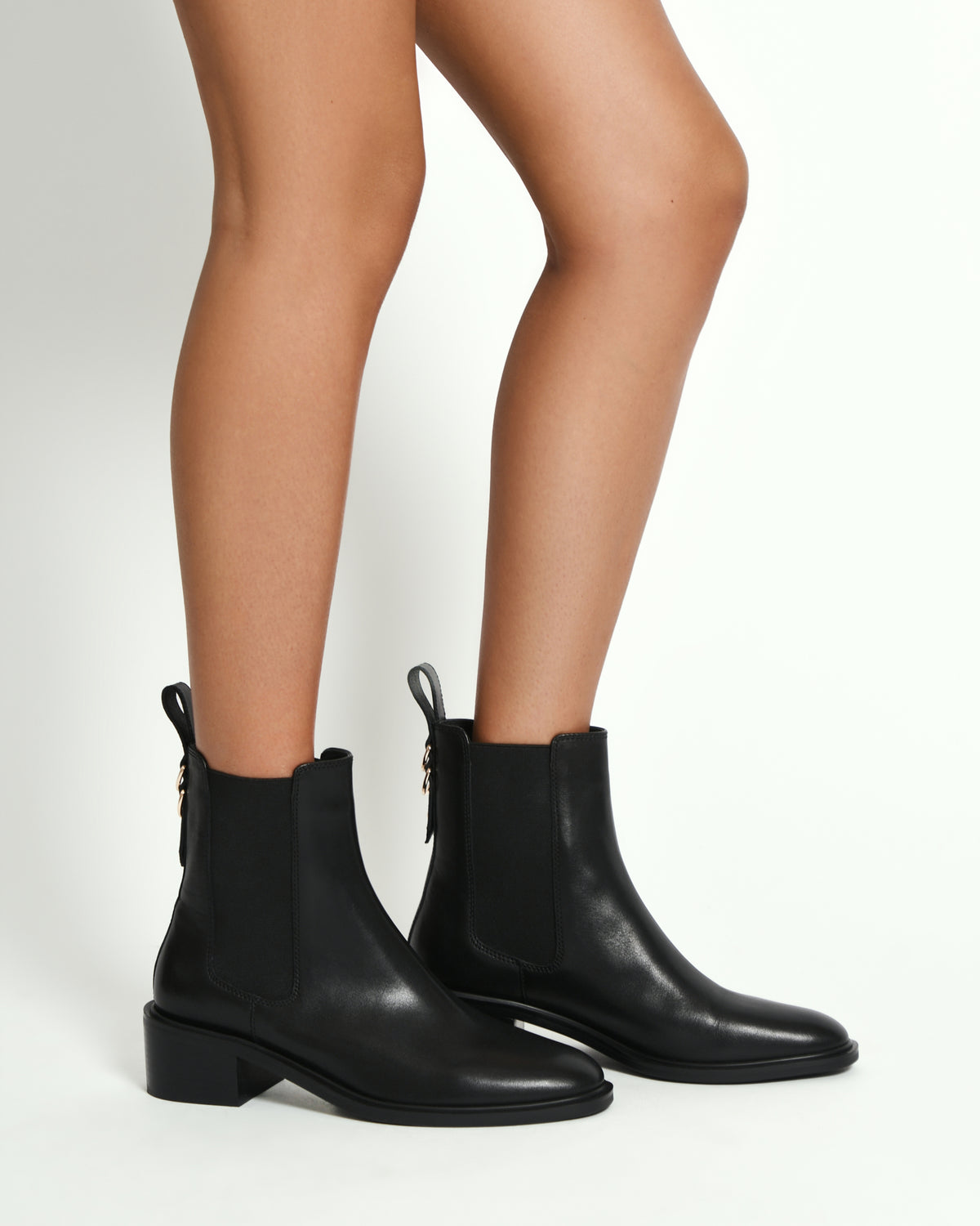 MONA FLAT ANKLE BOOTS BLACK LEATHER